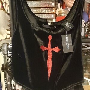 Hot Topic Black Bodysuit with Red Cross Accent